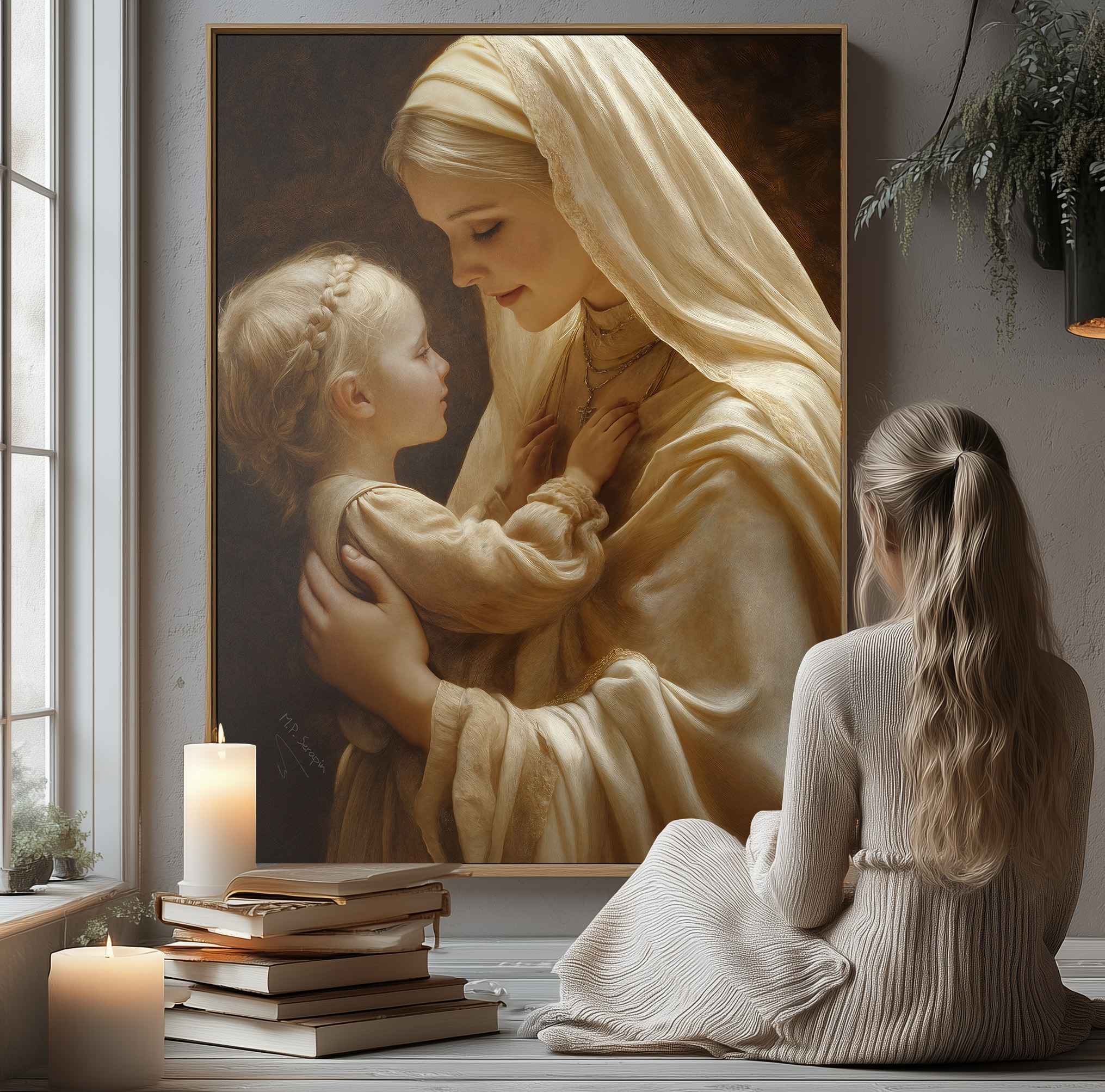 Convent Collection - Nun and Child — original Catholic art by M.P. Serapin