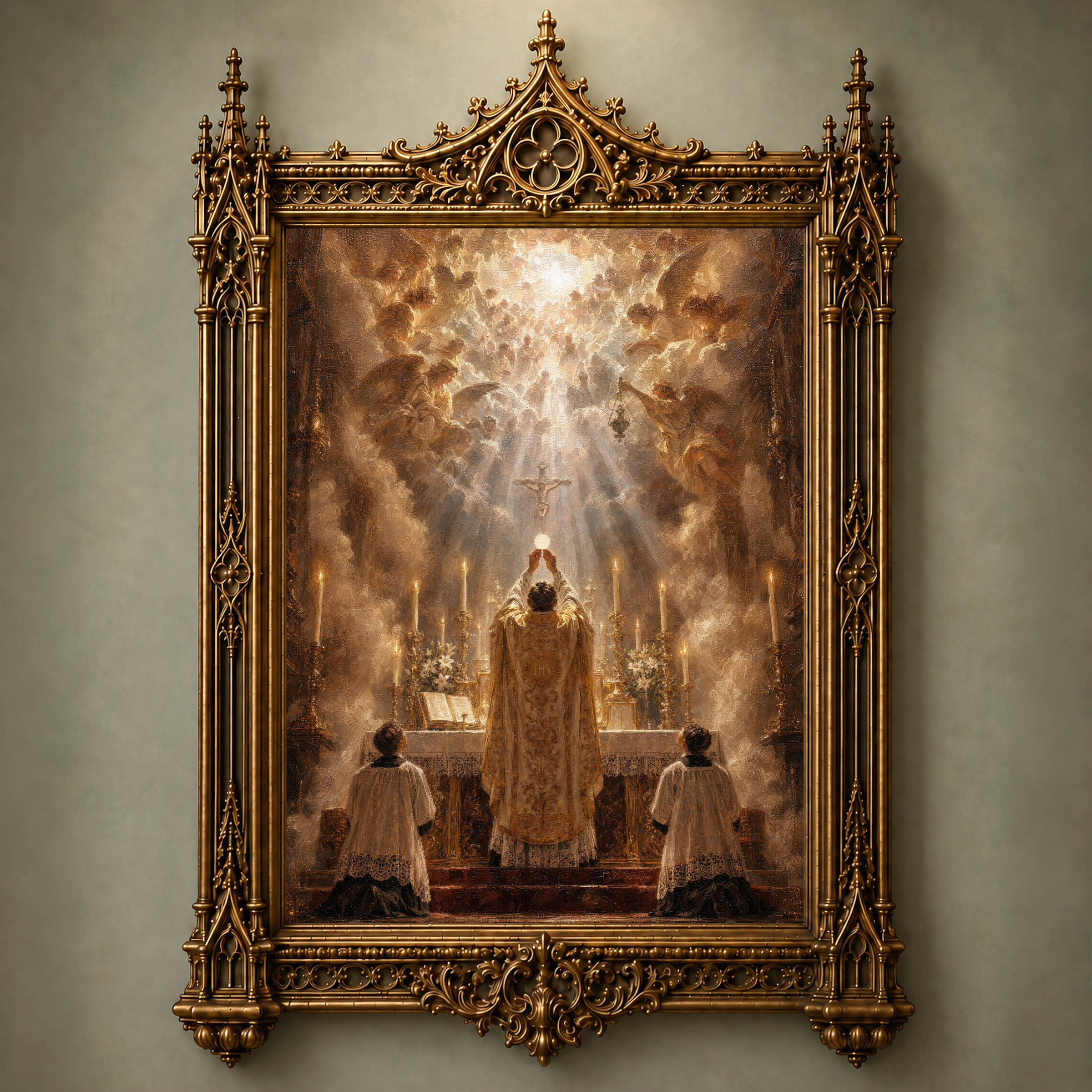 Holy Mass 1 — original Catholic art by M.P. Serapin