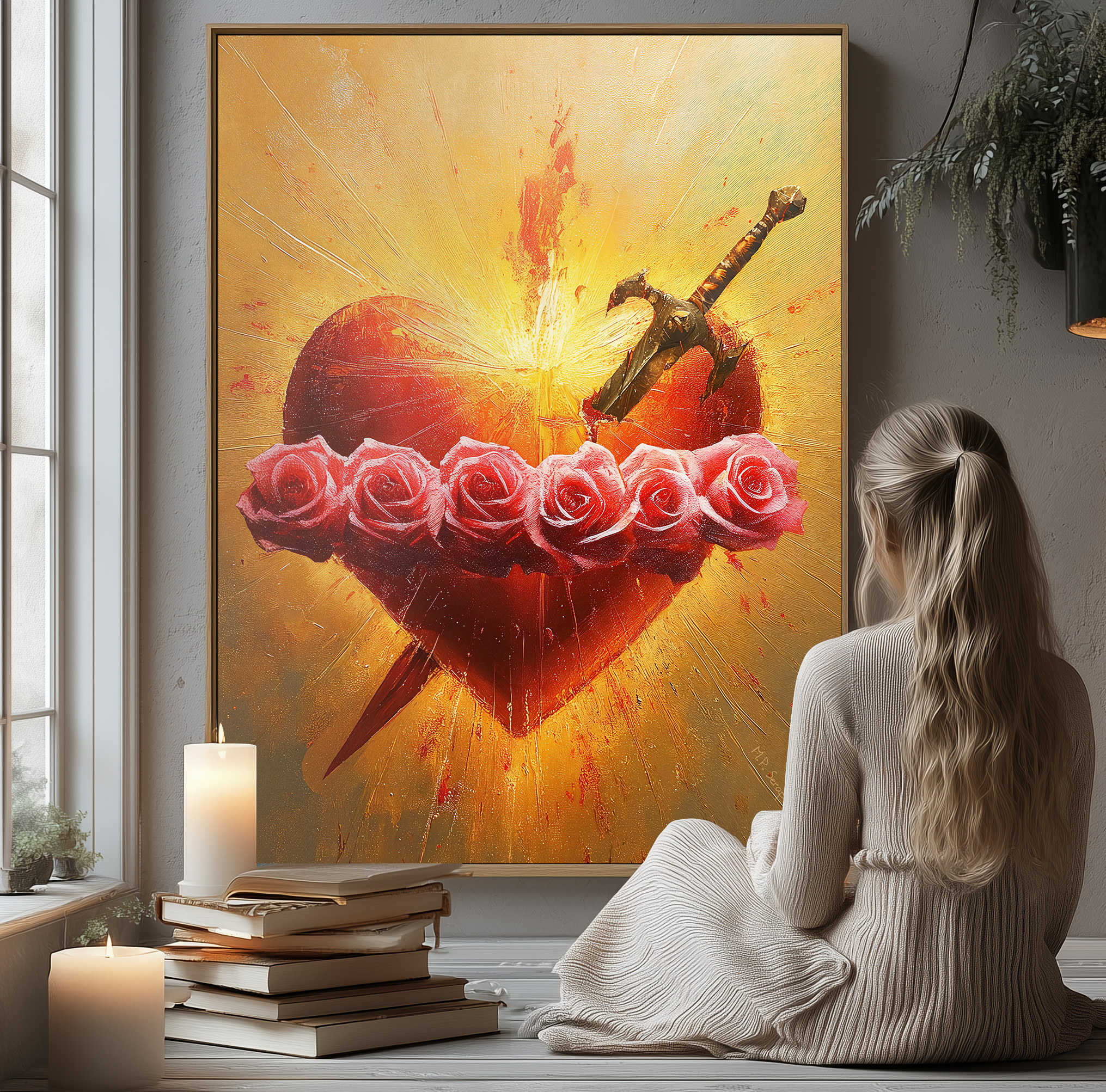 Immaculate Heart of Mary - Two Hearts — original Catholic art by M.P. Serapin