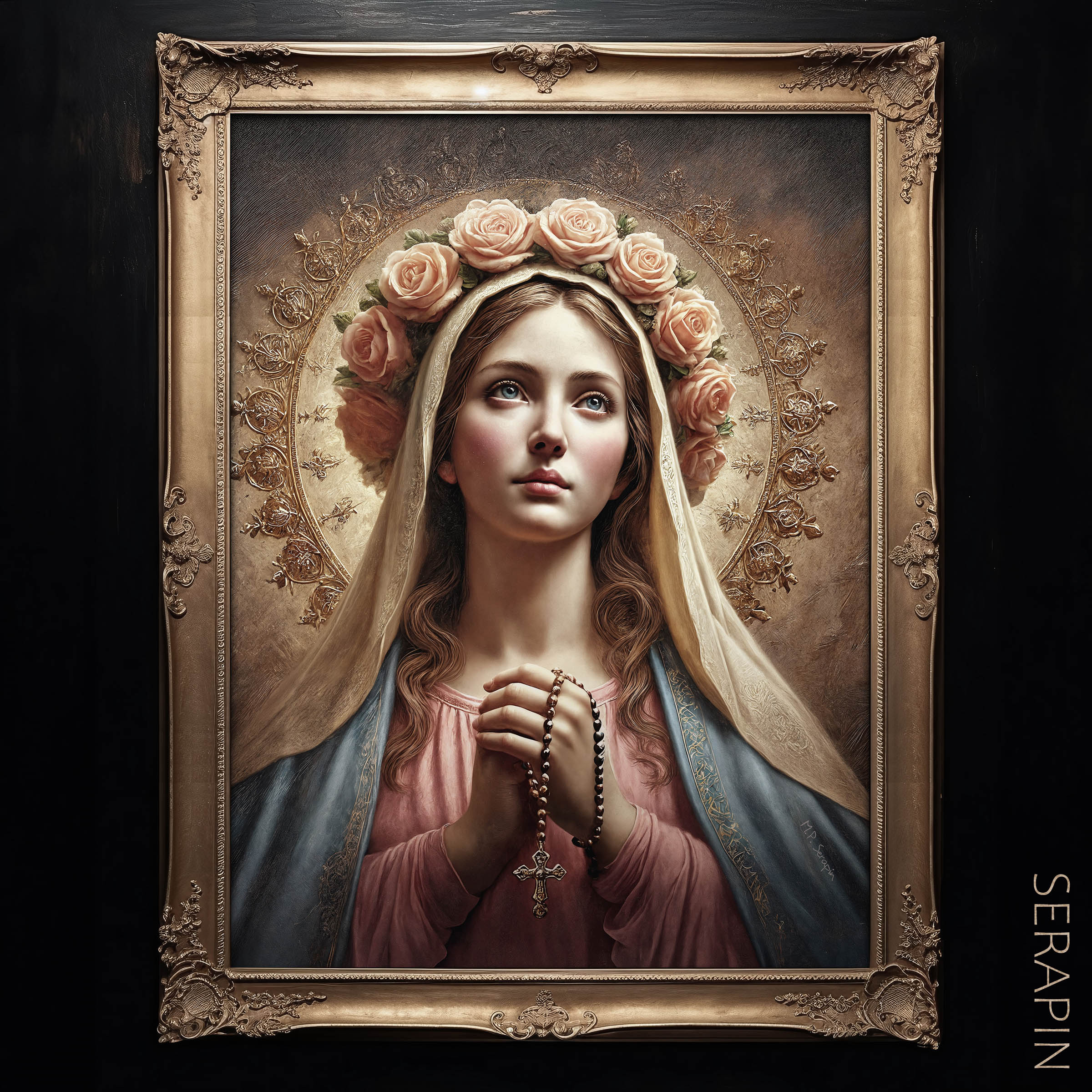 Our Lady of the Holy Rosary - Traditional — original Catholic art by M.P. Serapin