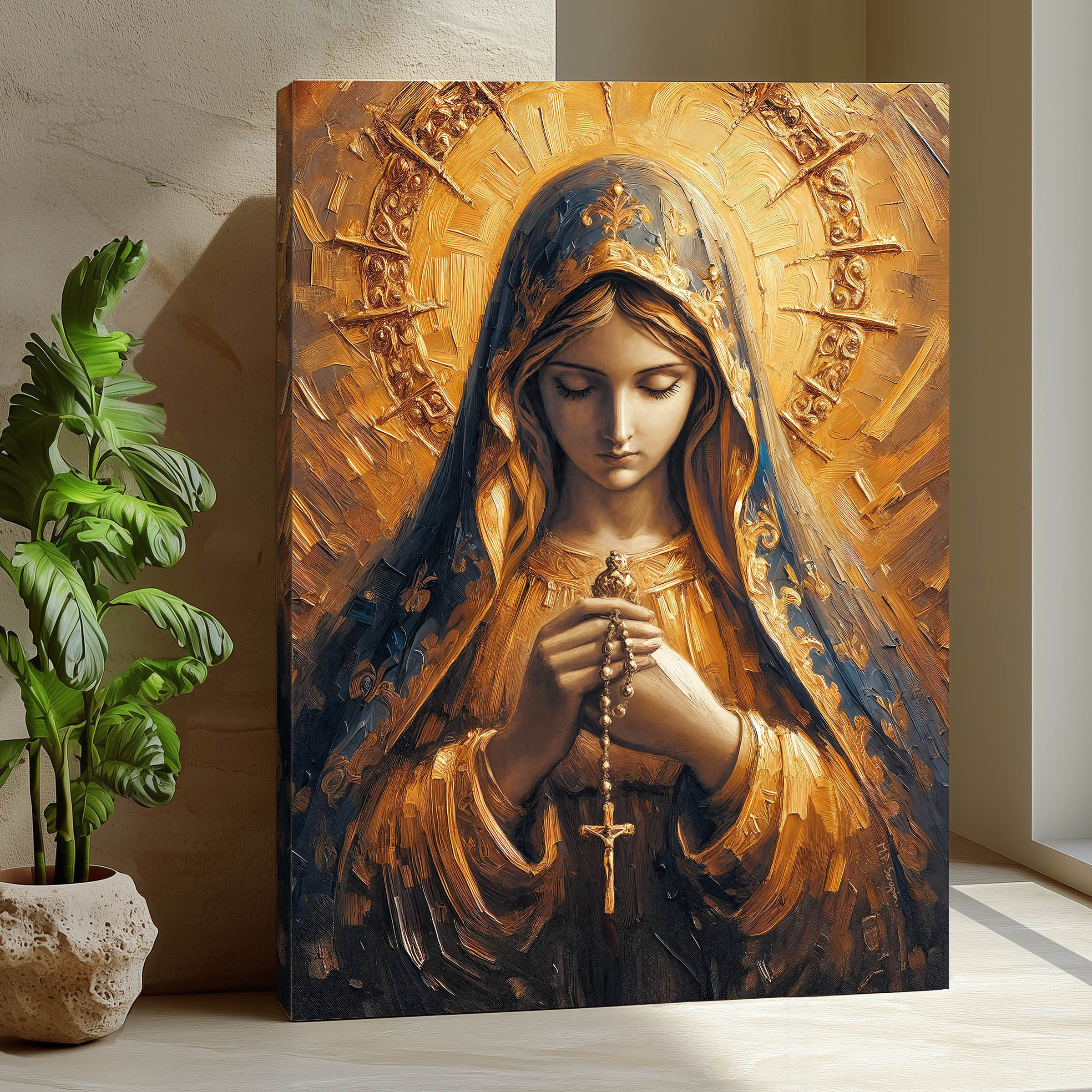 Our Lady of the Holy Rosary 1 — original Catholic art by M.P. Serapin