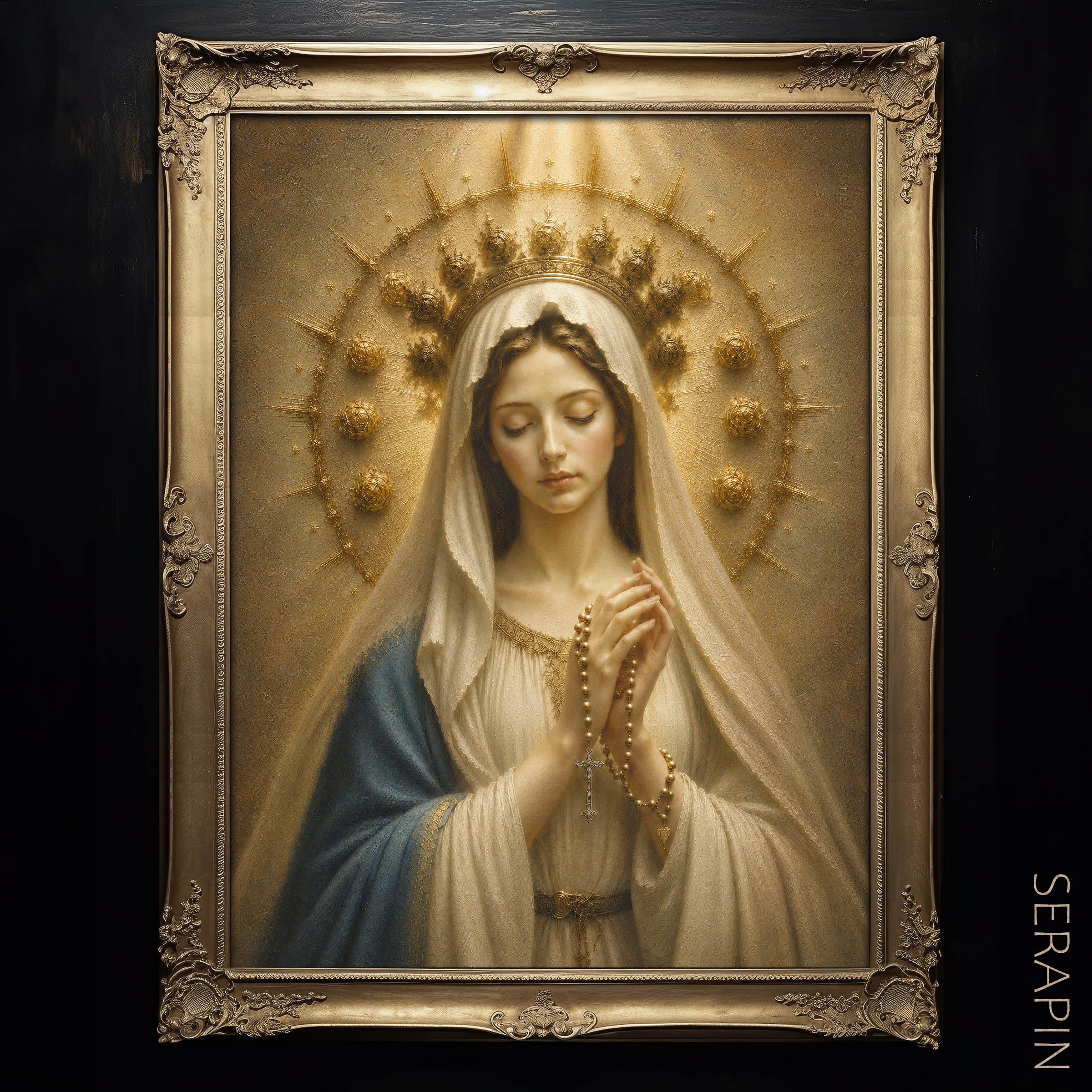 Our Lady of the Holy Rosary 2 — original Catholic art by M.P. Serapin