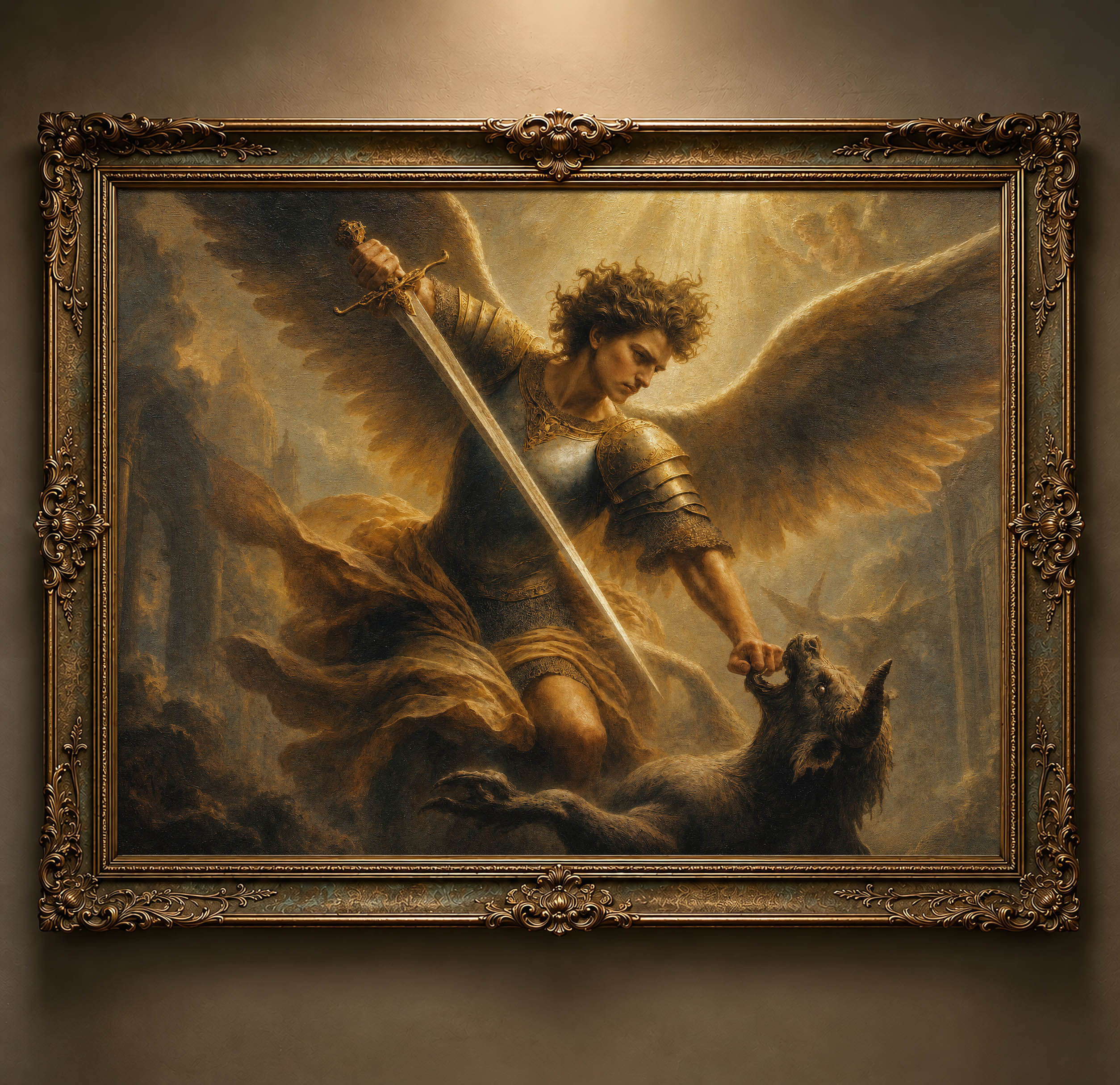 Saint Michael the Archangel In Battle 2 — original Catholic art by M.P. Serapin