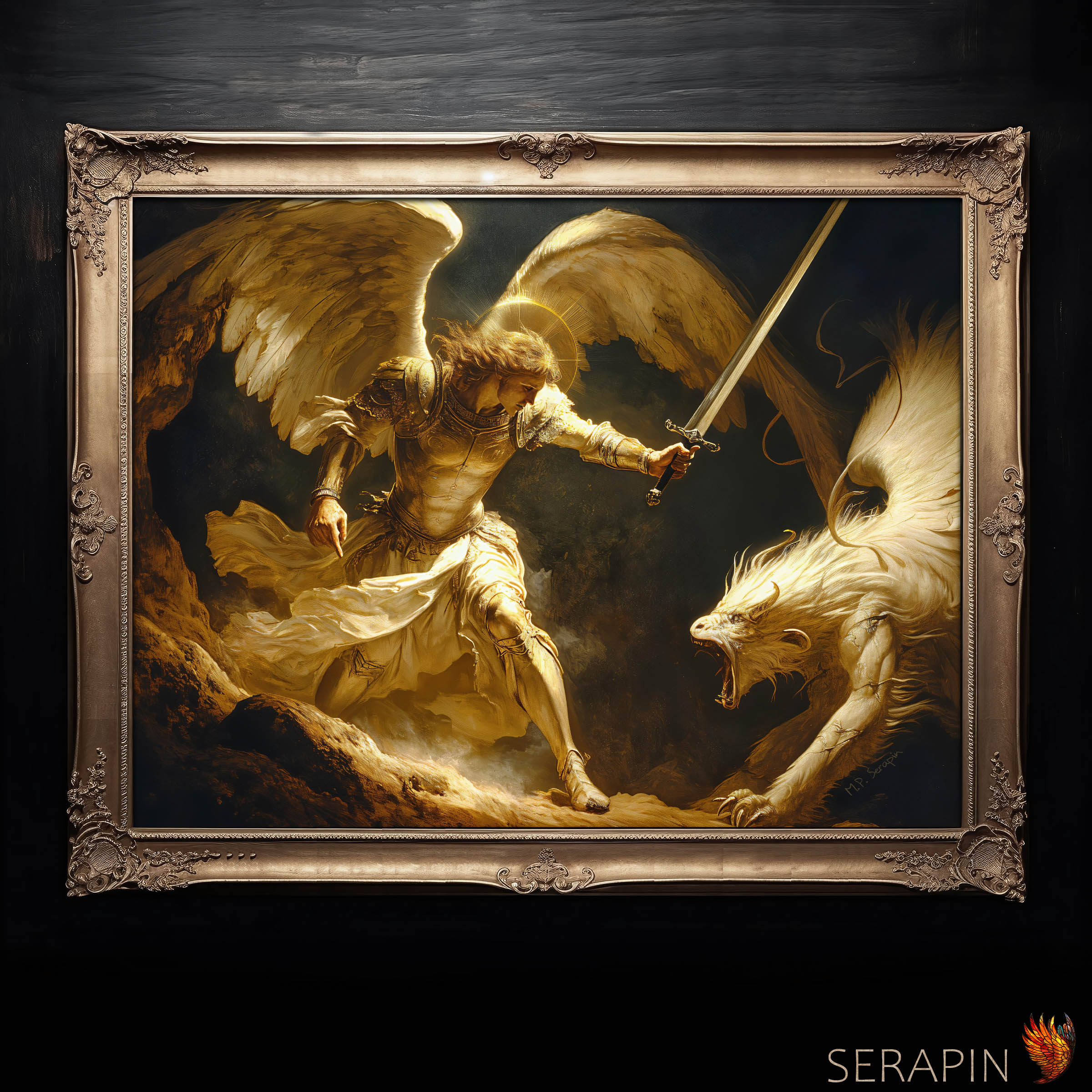 Saint Michael the Archangel In Battle — original Catholic art by M.P. Serapin