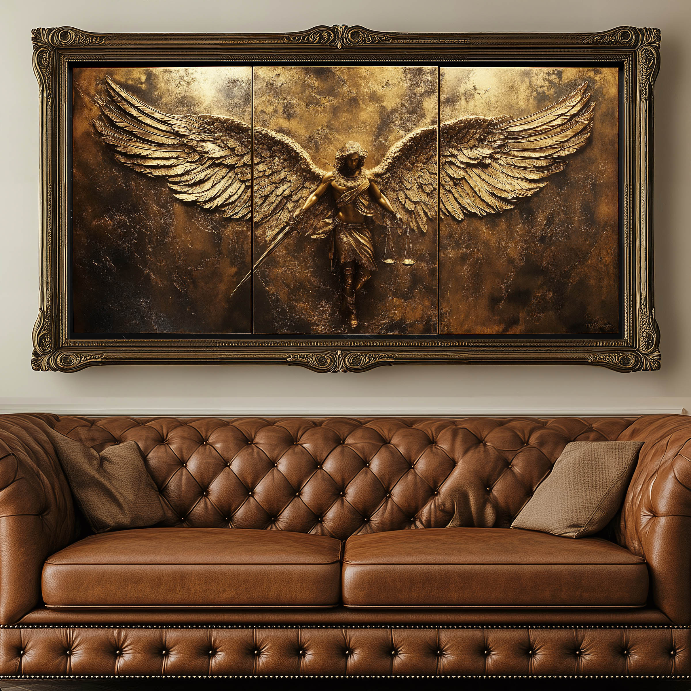 Saint Michael the Archangel Triptych — original Catholic art by M.P. Serapin