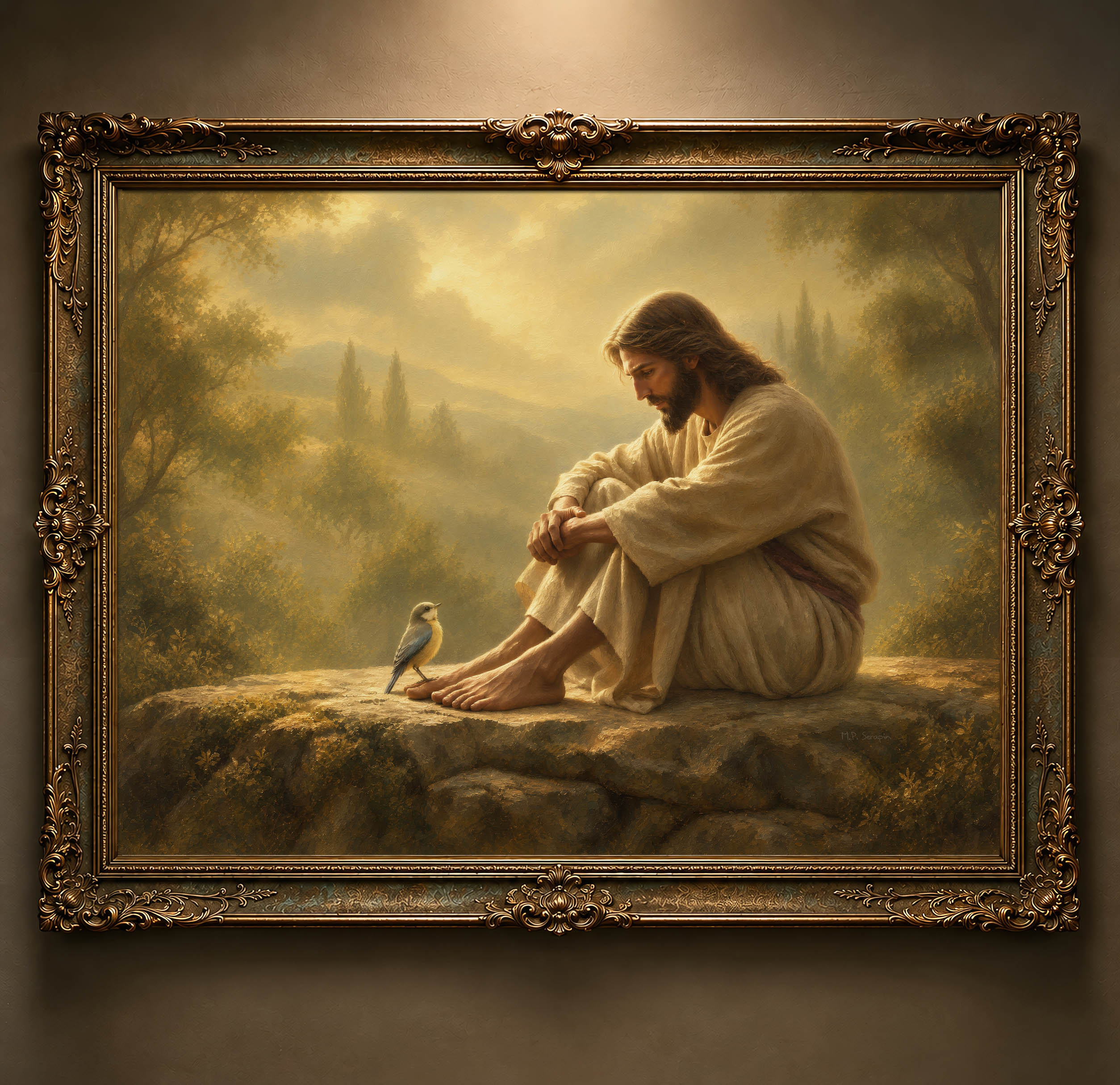The Weight of the World — original Catholic art by M.P. Serapin